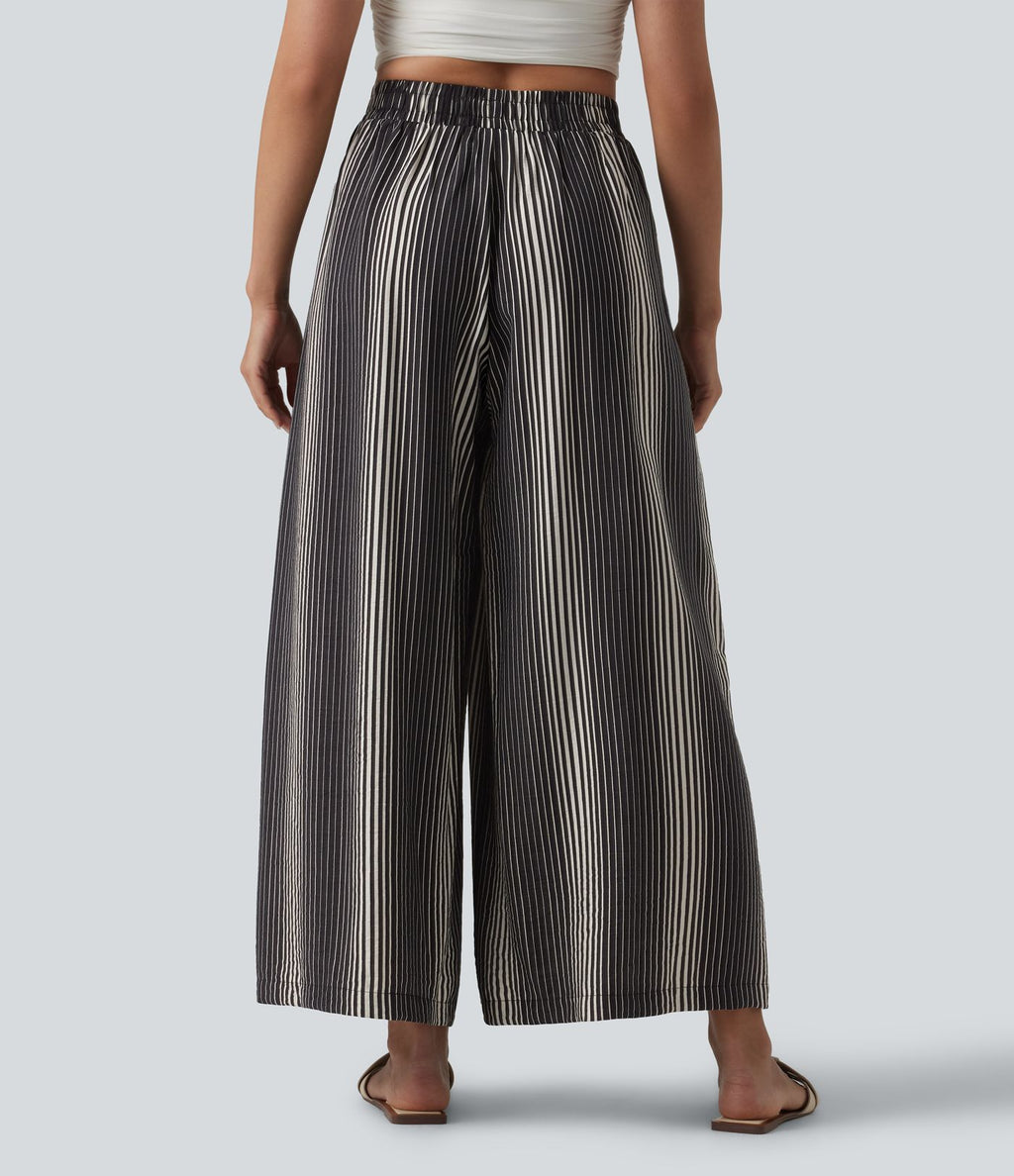 Pantalon large 7/8 taille haute à rayures avec poches