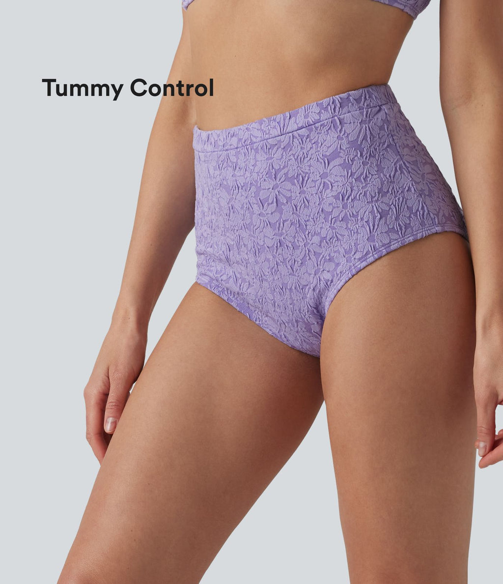 Bas de bikini gainant jacquard taille haute