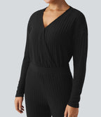 Combinaison casual côtelée maille col V manches longues - Easy Peasy