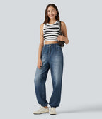 Jogging taille haute en molleton French Terry imprimé jean avec poches