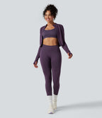 Veste de yoga courte ajustée Seamless Flow à col montant, manches longues et trous pour les pouces