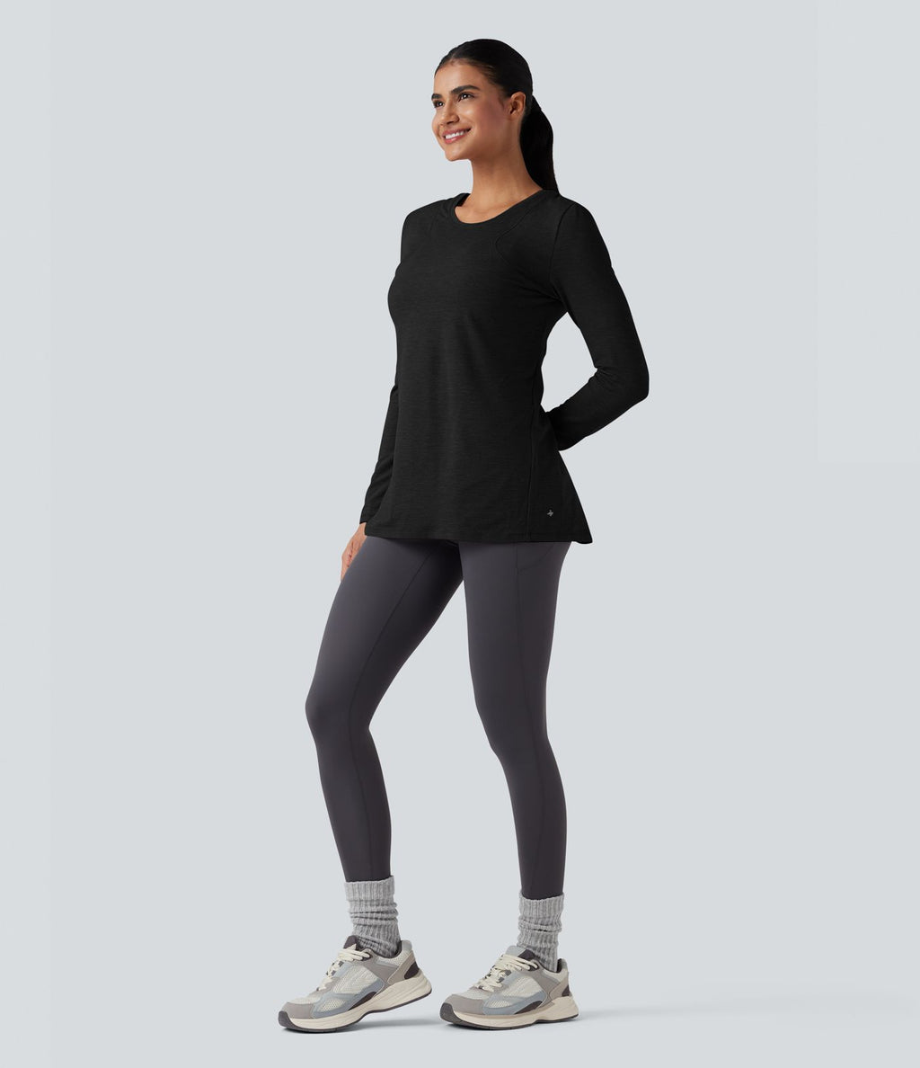 Haut de sport de yoga 2-en-1 manches longues dos fendu entrecroisé