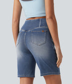 Short en jean Halara Flex™ casual gainant taille haute croisée avec poches