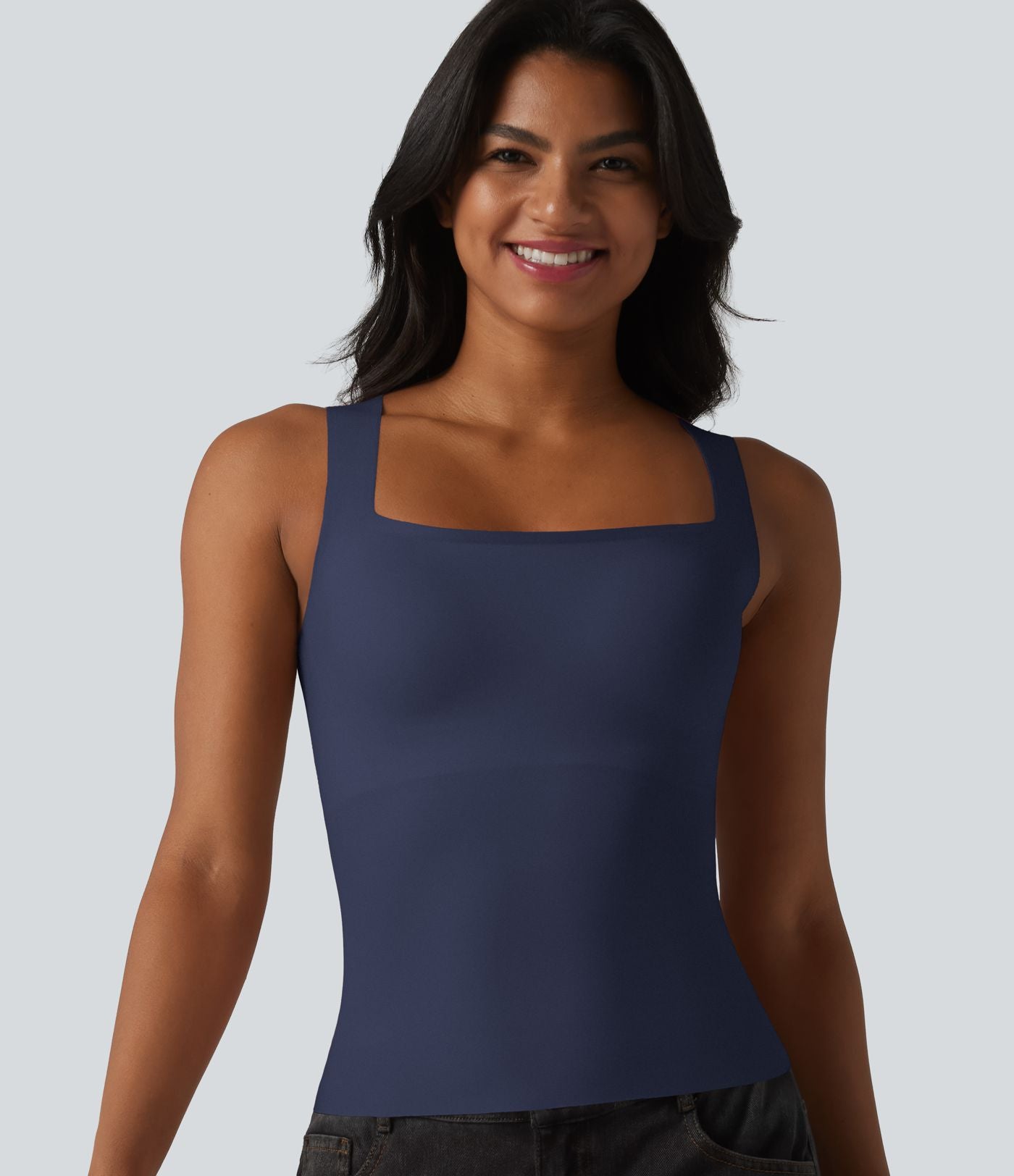 Débardeur décontracté col carré avec soutien-gorge intégré bonnets B-E