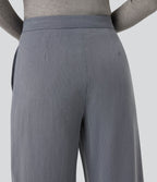 Pantalon tailleur rayé coupe droite taille haute avec poches