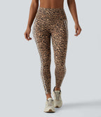 Legging 7/8 d'entraînement taille haute gainant imprimé léopard et rayures color block Halara UltraSculpt™ avec poches