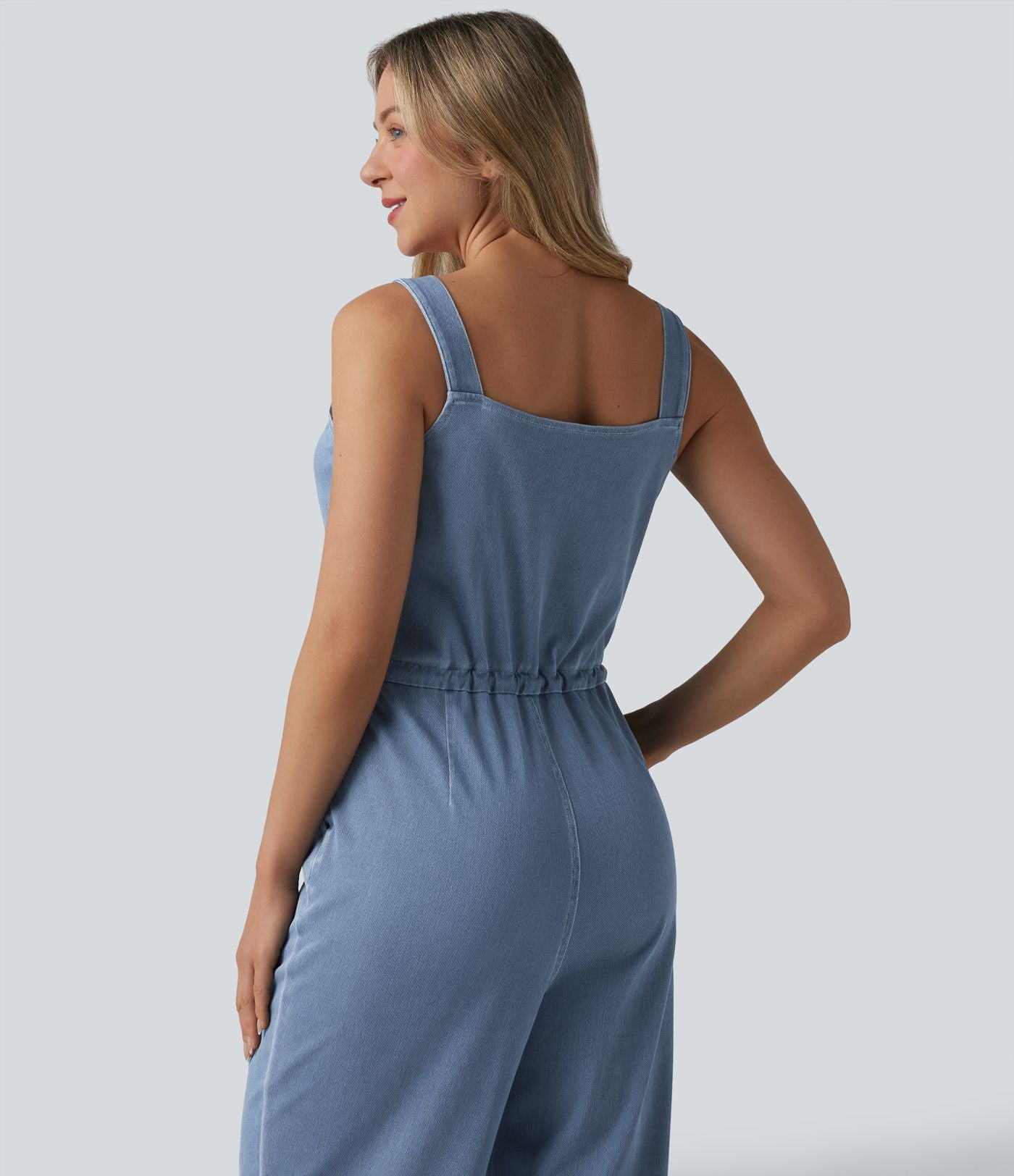 Halara Flex™ Combinaison casual en denim coupe droite cordon de serrage avec poches