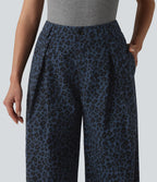 Pantalon large décontracté imprimé léopard taille mi-haute avec poches