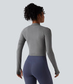 Haut de yoga Seamless Flow à demi-fermeture éclair, manches longues et trous pour les pouces