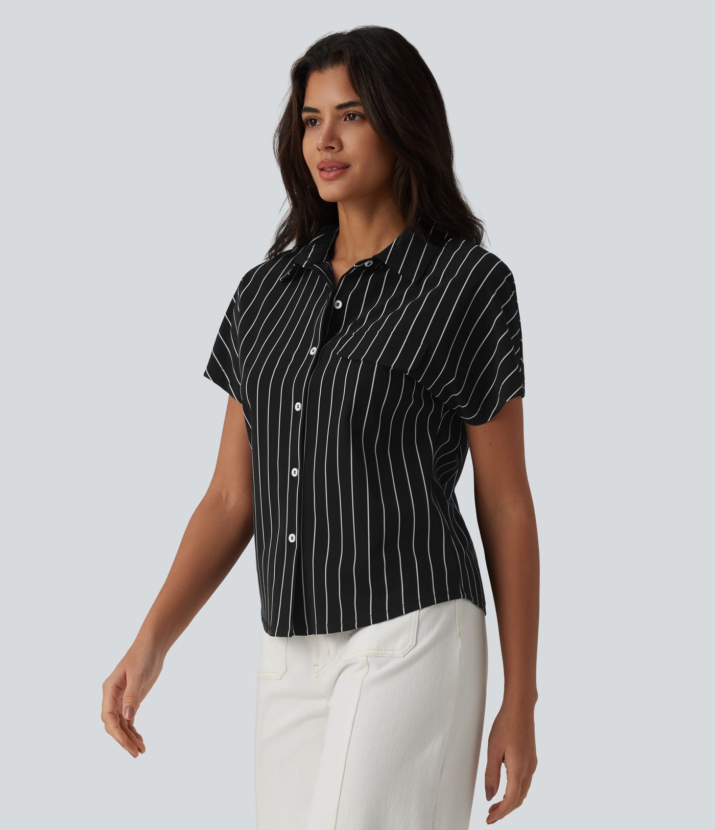 Chemise tailleur à rayures manches courtes