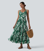 Robe longue resort décolleté cœur sans manches imprimé floral avec laçage