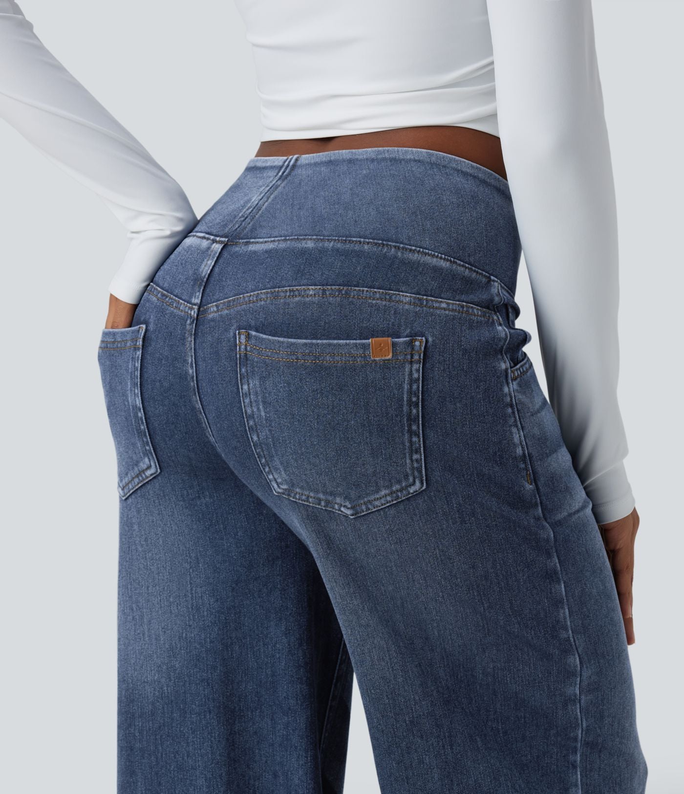 Halara Flex™ Jean large casual baggy taille mi-haute en lyocell drapé effet délavé, avec poches
