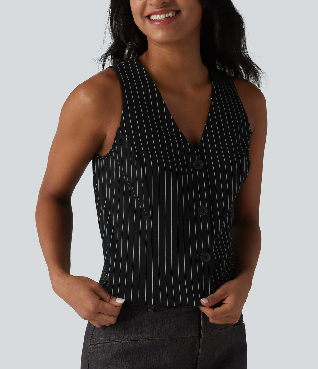 Gilet tailleur rayé à col en V et effet frais InstantCool