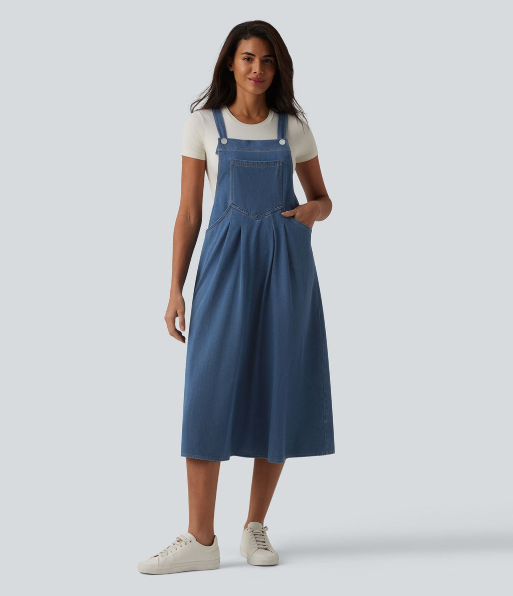 Robe midi décontractée Halara Flex™ à col carré en denim avec poches