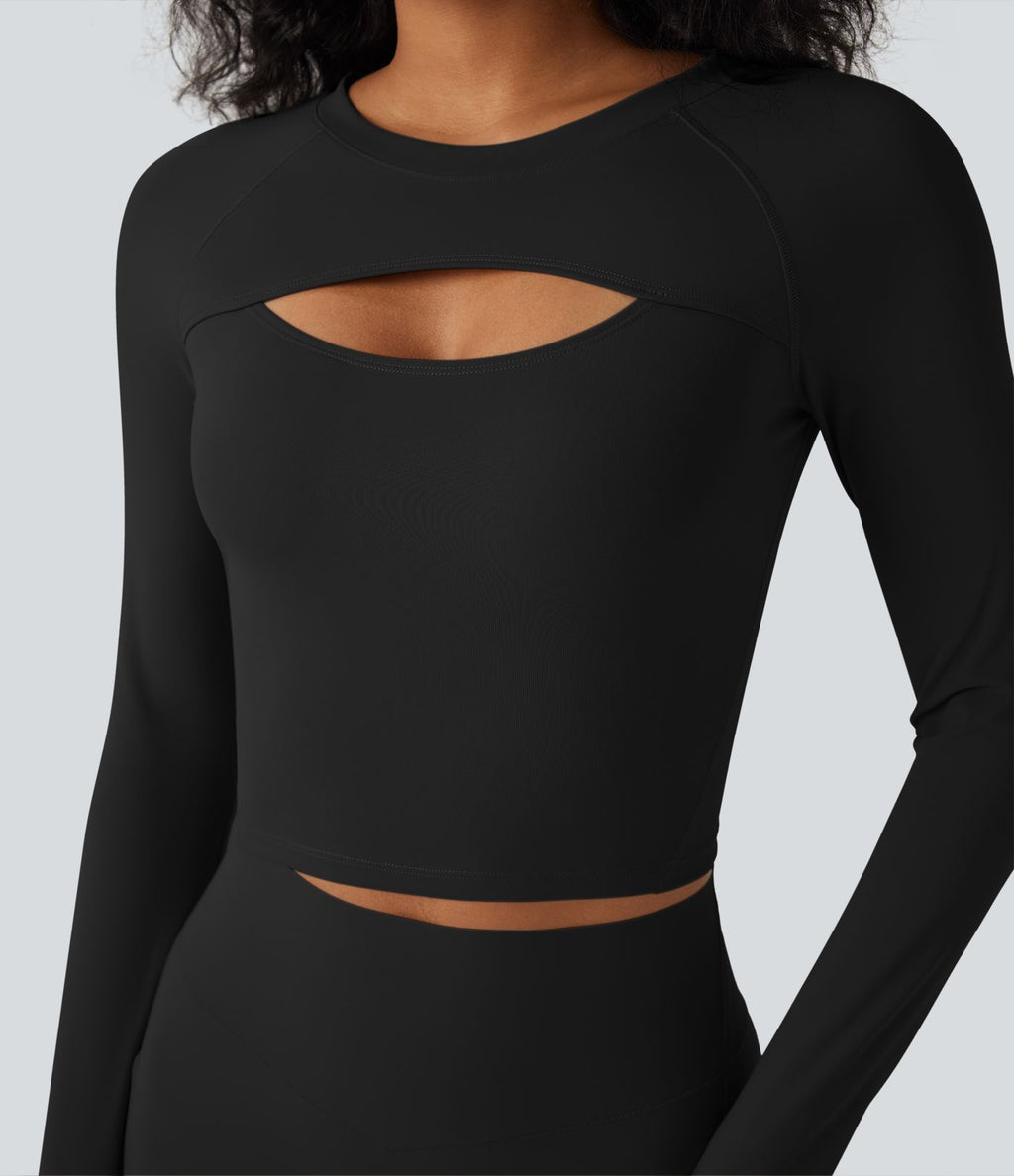 Haut de sport yoga court SoftlyZero™ QuickDry découpes manches longues avec trous pour pouces
