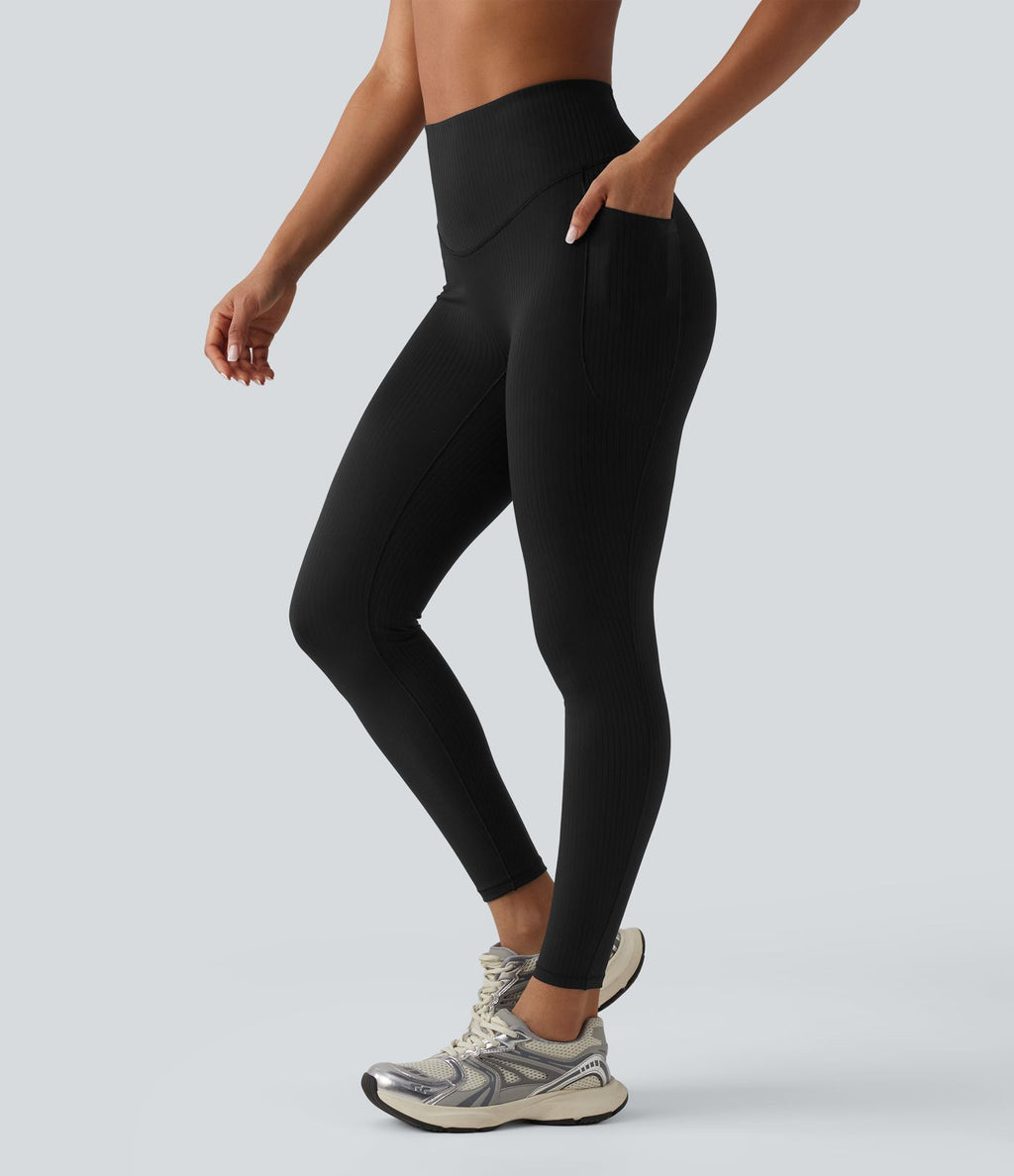Legging taille haute gainant côtelé avec poches