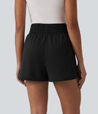Short sweat décontracté taille haute à ourlet arrondi 7,5 cm avec poches