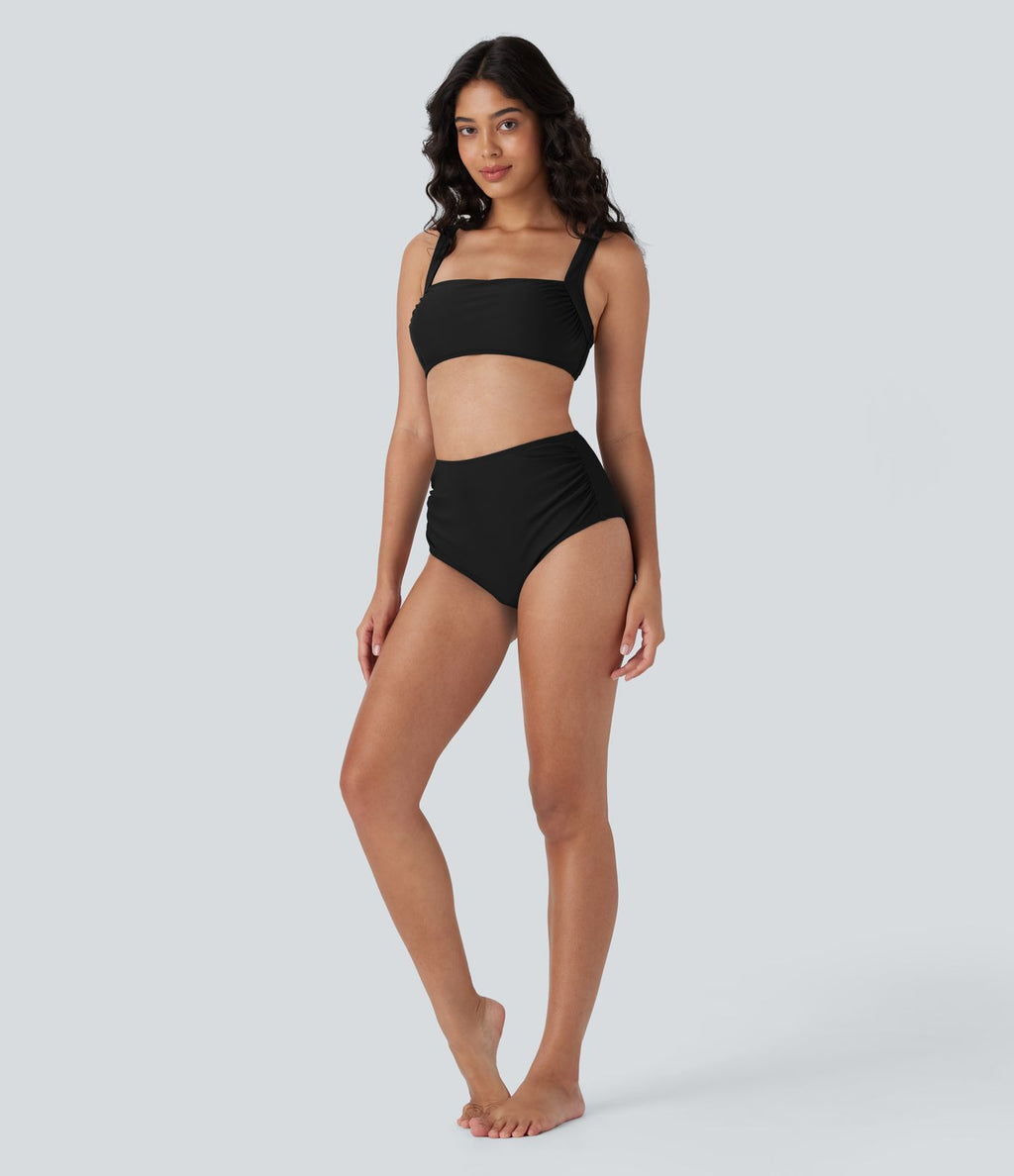 Bas de maillot de bain bikini à taille haute avec contrôle du ventre et fronces