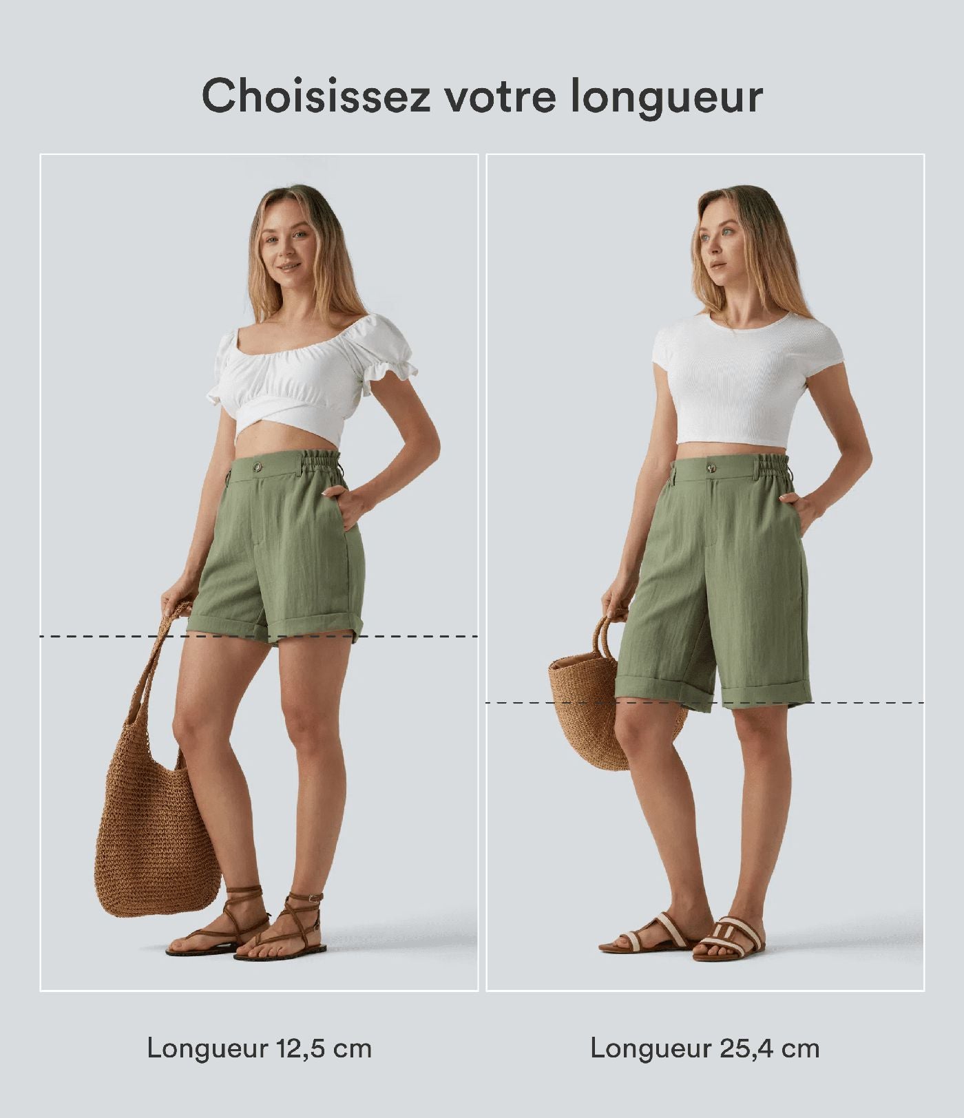 Short resort 12,5 cm taille haute effet lin avec ourlet roulotté et poches