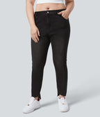 Halara Flex™ Jean Skinny Grande Taille Casual en Tricot Extensible Taille Mi-Haute avec Bouton et Fermeture Éclair et Plusieurs Poches