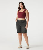 Short bermuda casual denim grande taille Halara Flex™ tricot extensible délavé taille haute multiples poches ourlet roulotté