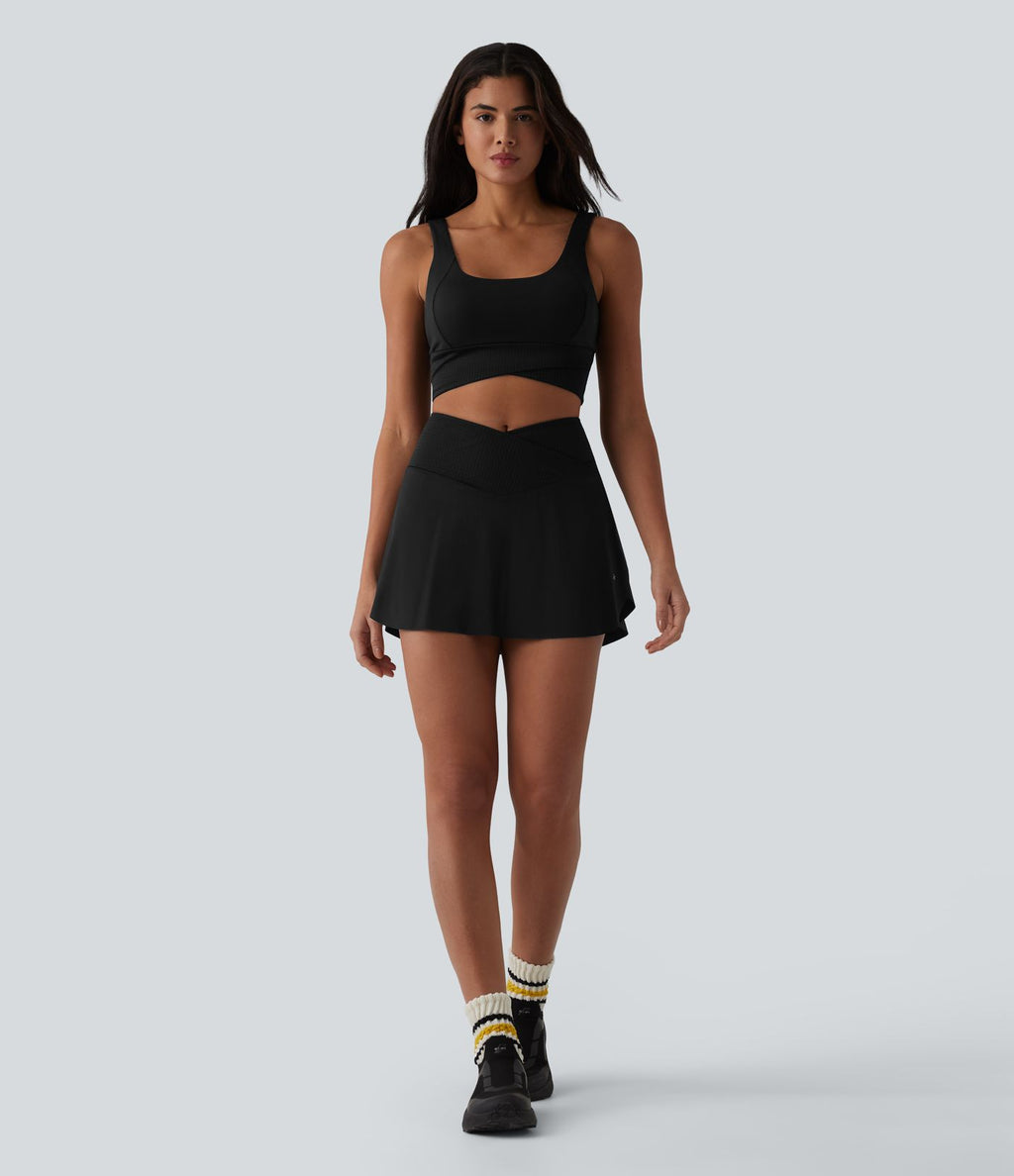 Jupe-short de padel/pickleball mini 2-en-1 croisée taille haute avec poches