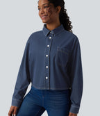 Halara Flex™ Chemise en denim col classique manches longues avec poche