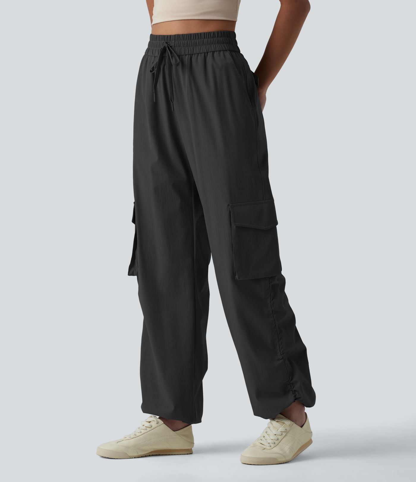 Jogging cargo ample décontracté taille haute avec cordon de serrage avec poches