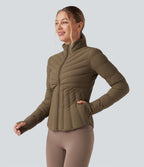 Doudoune de sport extensible col montant avec passants pouces et poches