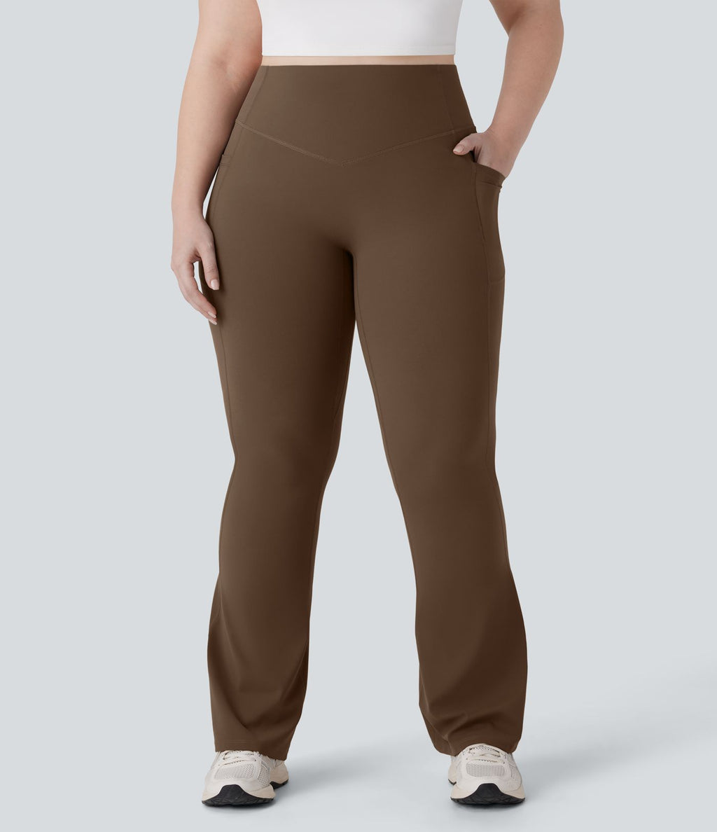Pantalon de yoga à coupe bootcut gainant galbant taille haute grande taille avec effet scrunch et poches Halara UltraSculpt™
