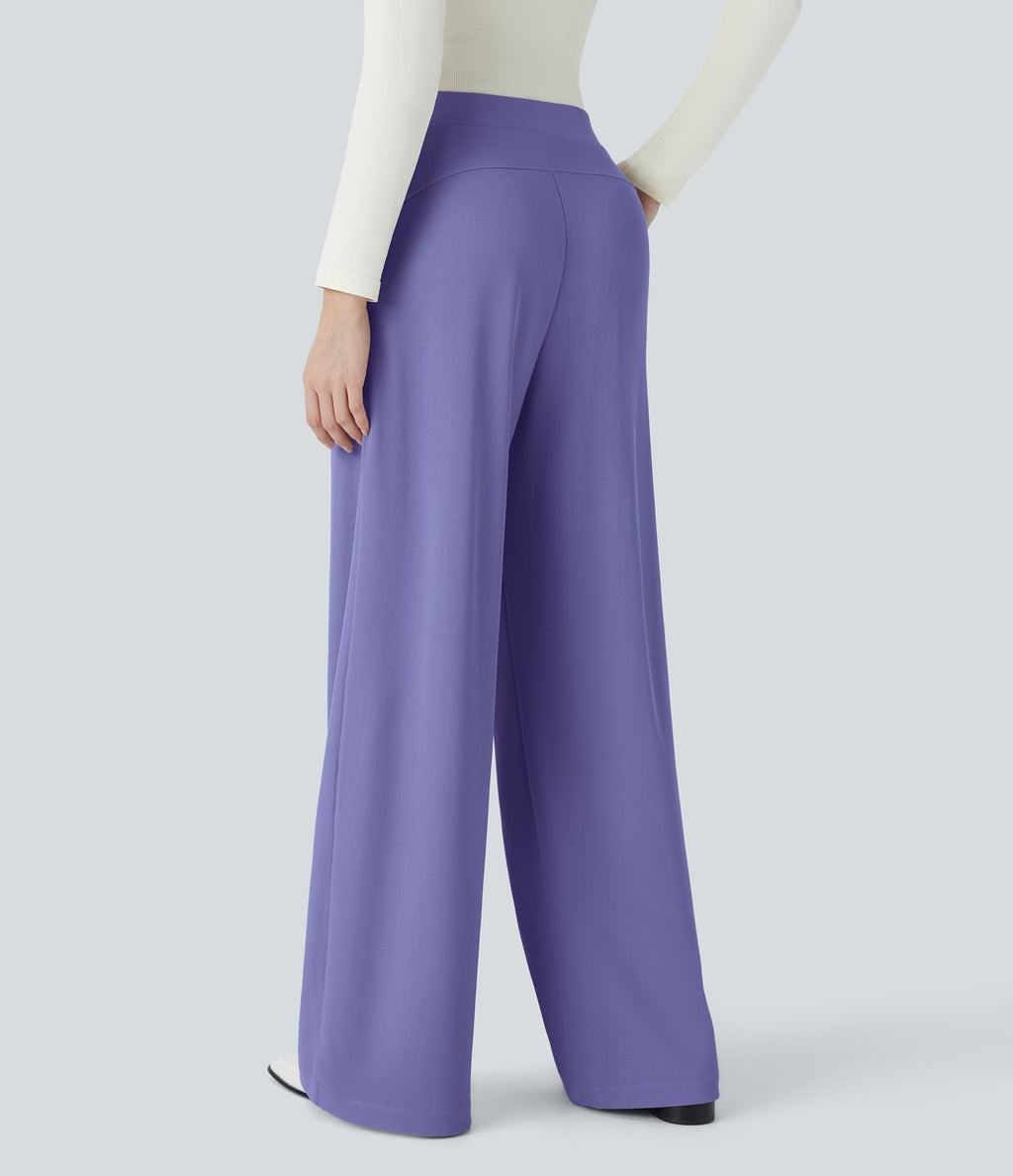 Halara Flex™ Pantalon Tailleur Évasé à Taille Haute Sculptant la Silhouette avec Poches Latérales Micro Waffle