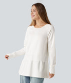 Sweat-shirt col rond volants manches longues avec trous pouces