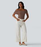 Body casual col asymétrique manches courtes avec soutien-gorge intégré