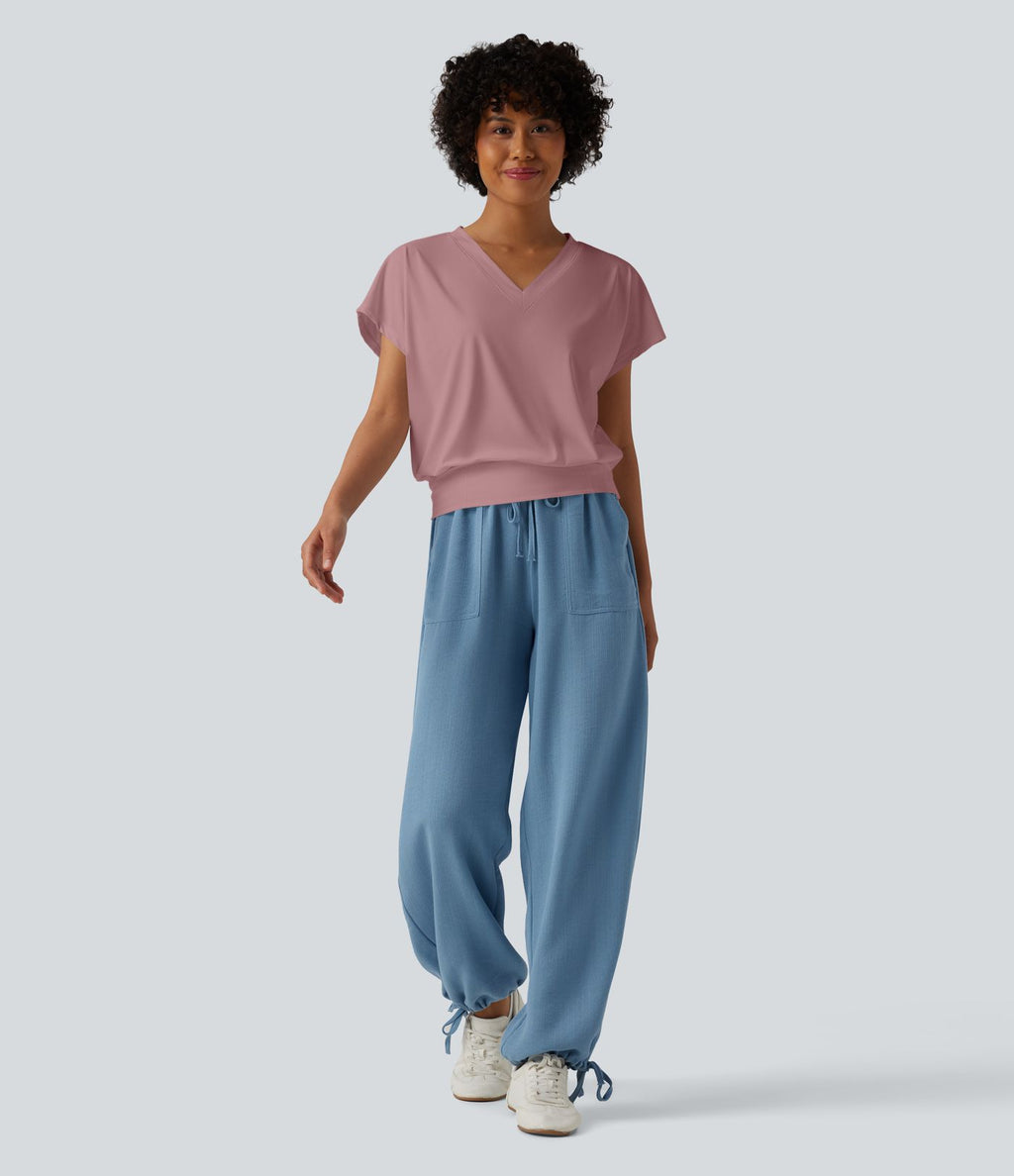Haut de sport yoga oversize col V à manches courtes effet frais InstantCool à séchage rapide