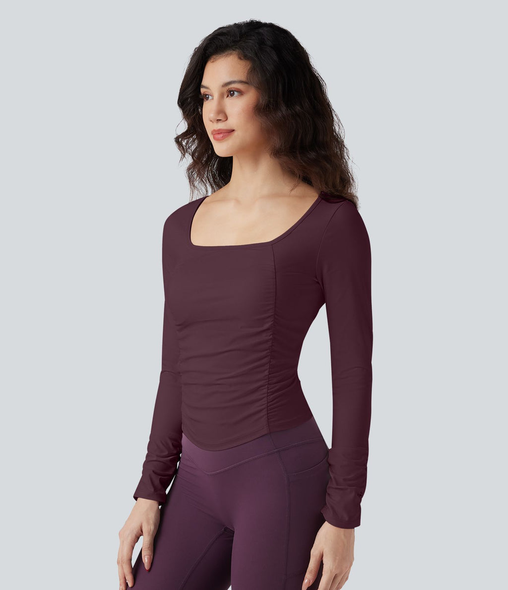 Haut de sport entraînement SoftlyZero™ Airy col carré manches longues froncé effet frais InstantCool