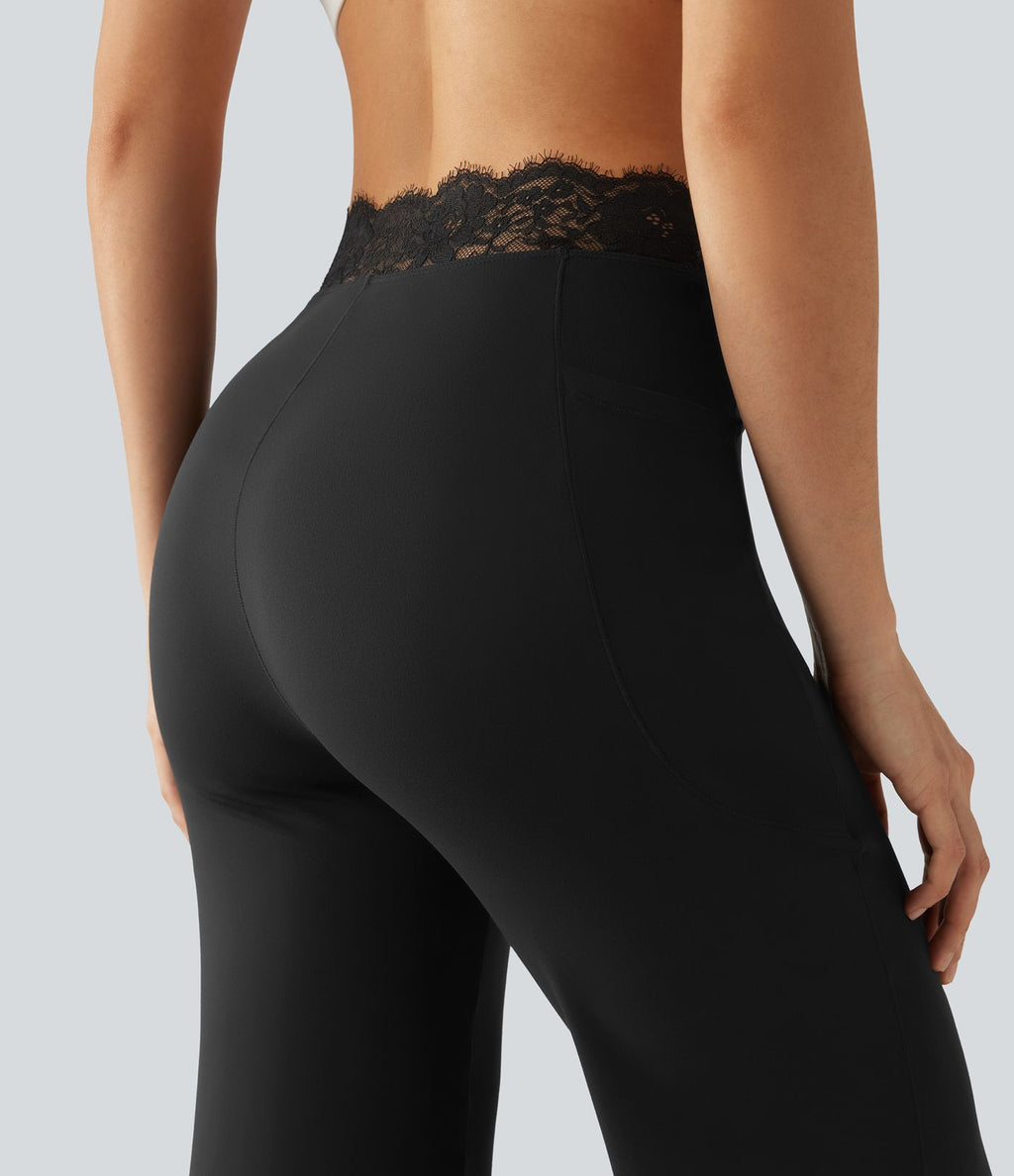 Pantalon de danse taille haute coupe ballon SoftlyZero™ avec dentelle contrastée, poches et protection solaire UPF50+