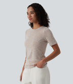 T-shirt décontracté semi-transparent chiné col rond manches courtes