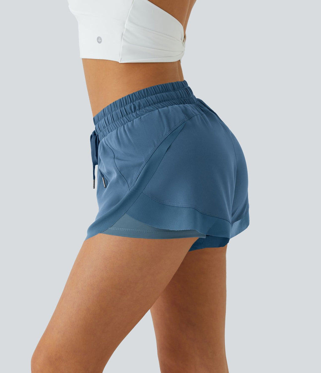 Shorts Running 7,5cm 2 en1 Taille Mi-Haute Cordon de Serrage Empiècement Mesh Contrastant
