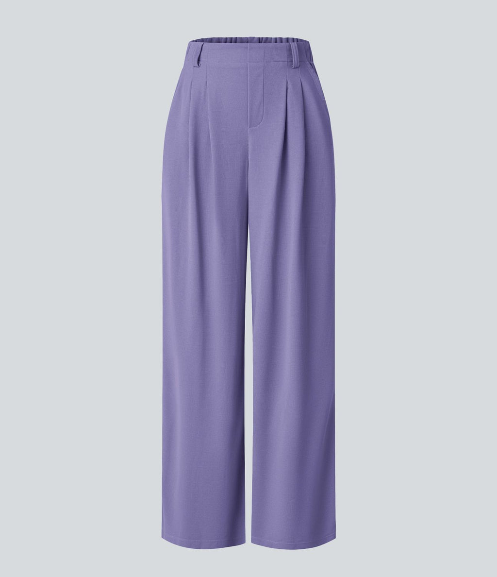 Pantalon Tailleur Large Fluide Halara Flex™ Gaufré Taille Haute Poches Latérales