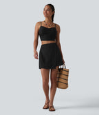 Jupe mini évasée 2-en-1 taille haute broderie style vacances