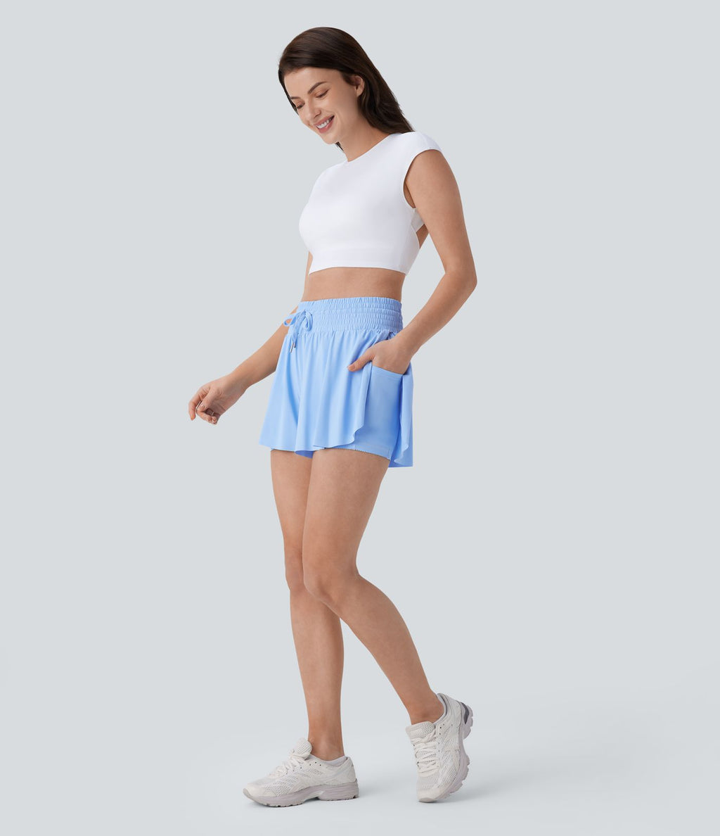 Short cycliste 17,5 cm de yoga gainant taille haute avec découpes - UPF50+ SoftlyZero™