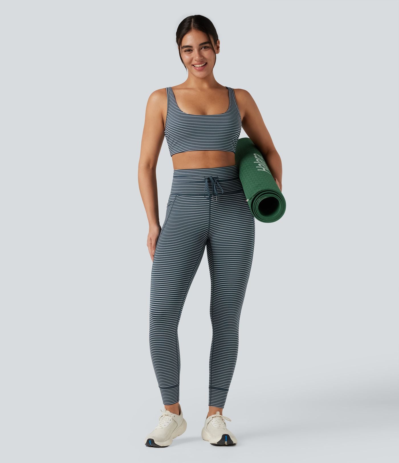 Legging de yoga rayé taille haute avec cordon de serrage et poches