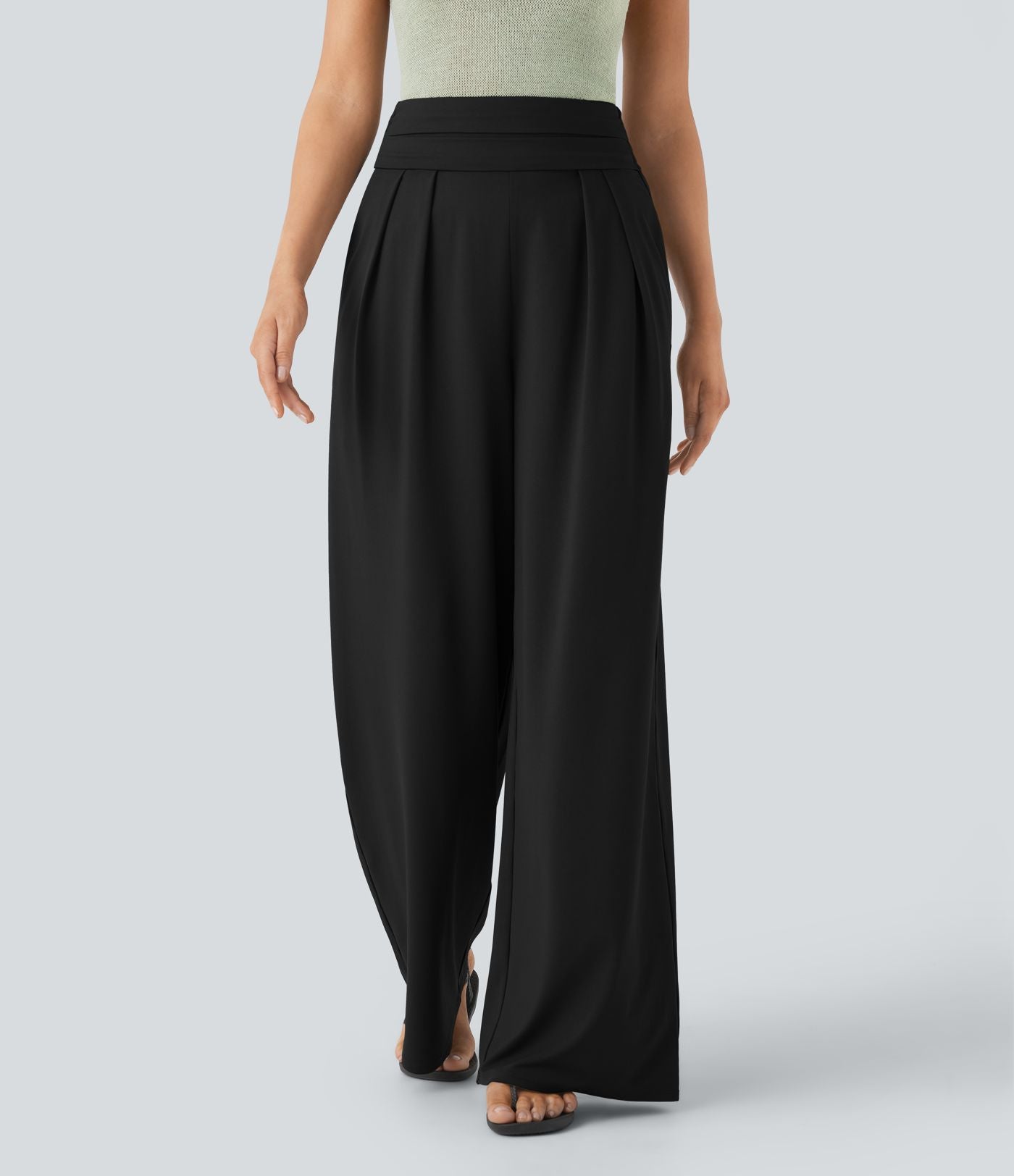 Pantalon large très taille haute gainant avec poches