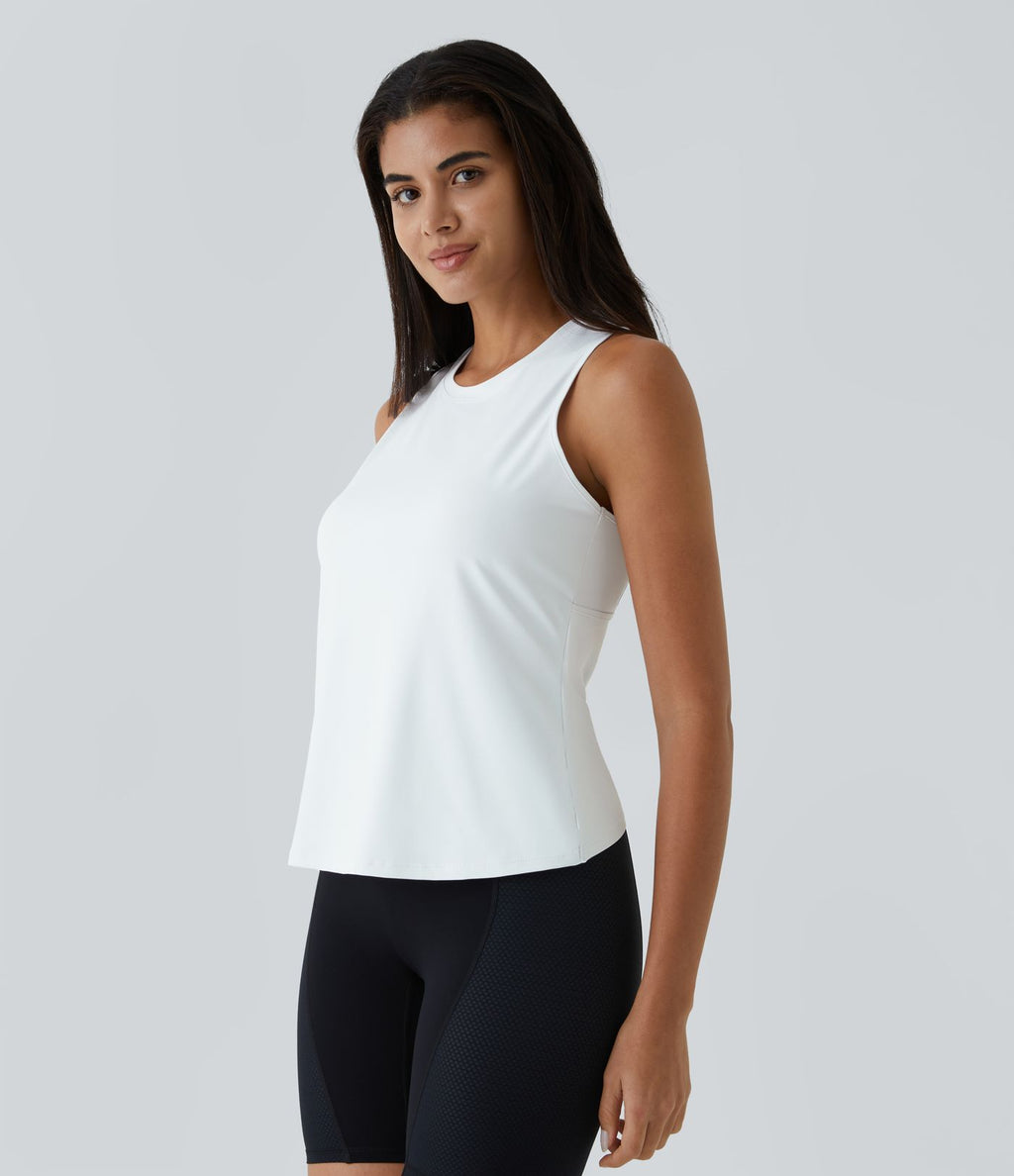 Top Débardeur Yoga Uni à Ourlet Croisé et Découpe