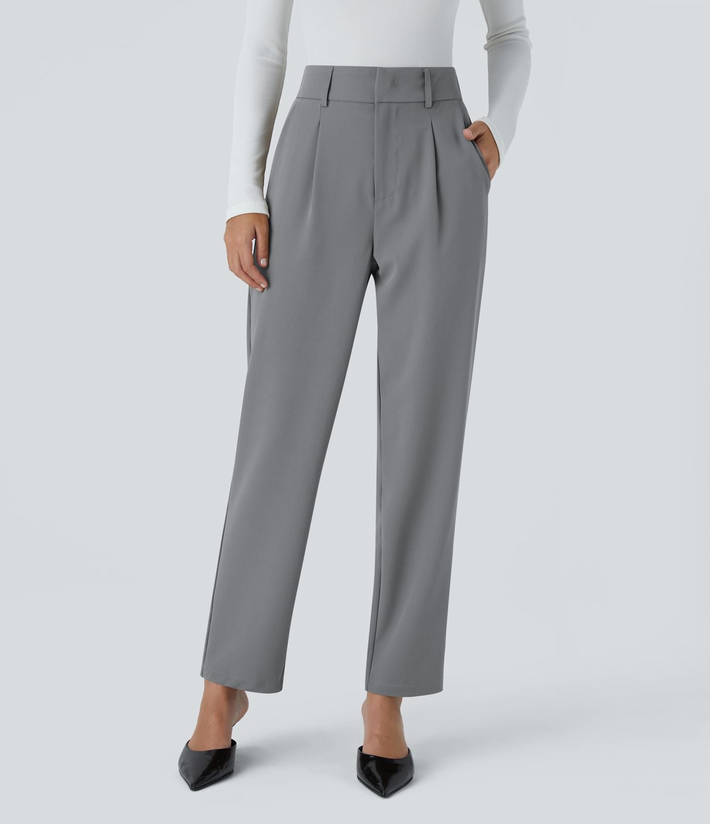 Pantalon tailleur Halara Flex™ fuselé uni, taille haute, avec poches