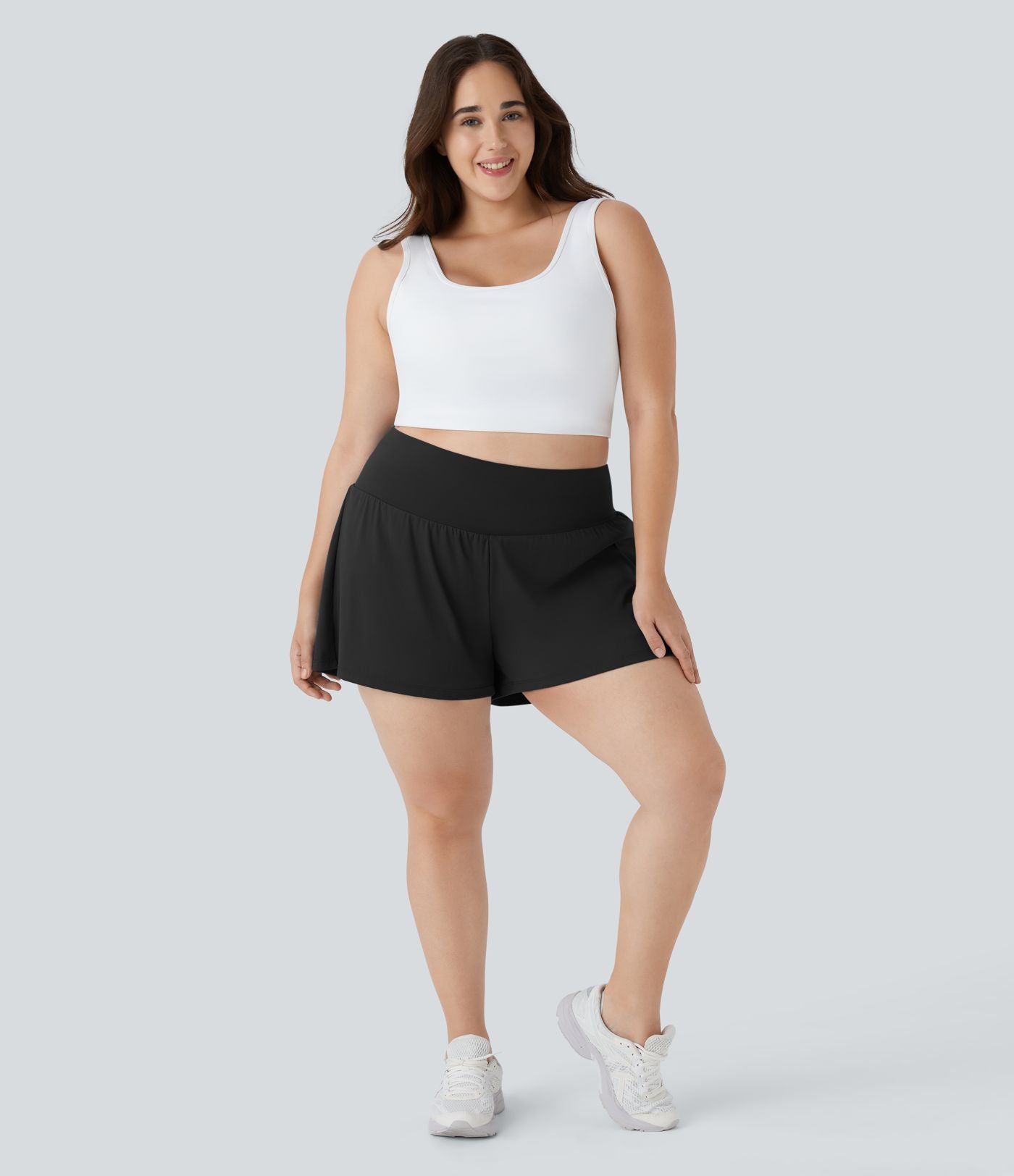 Short Yoga 10cm Plus Longue Taille Ultra Haute 2 en 1 Poche Arrière Poche Cachée Latérale Grande Taille