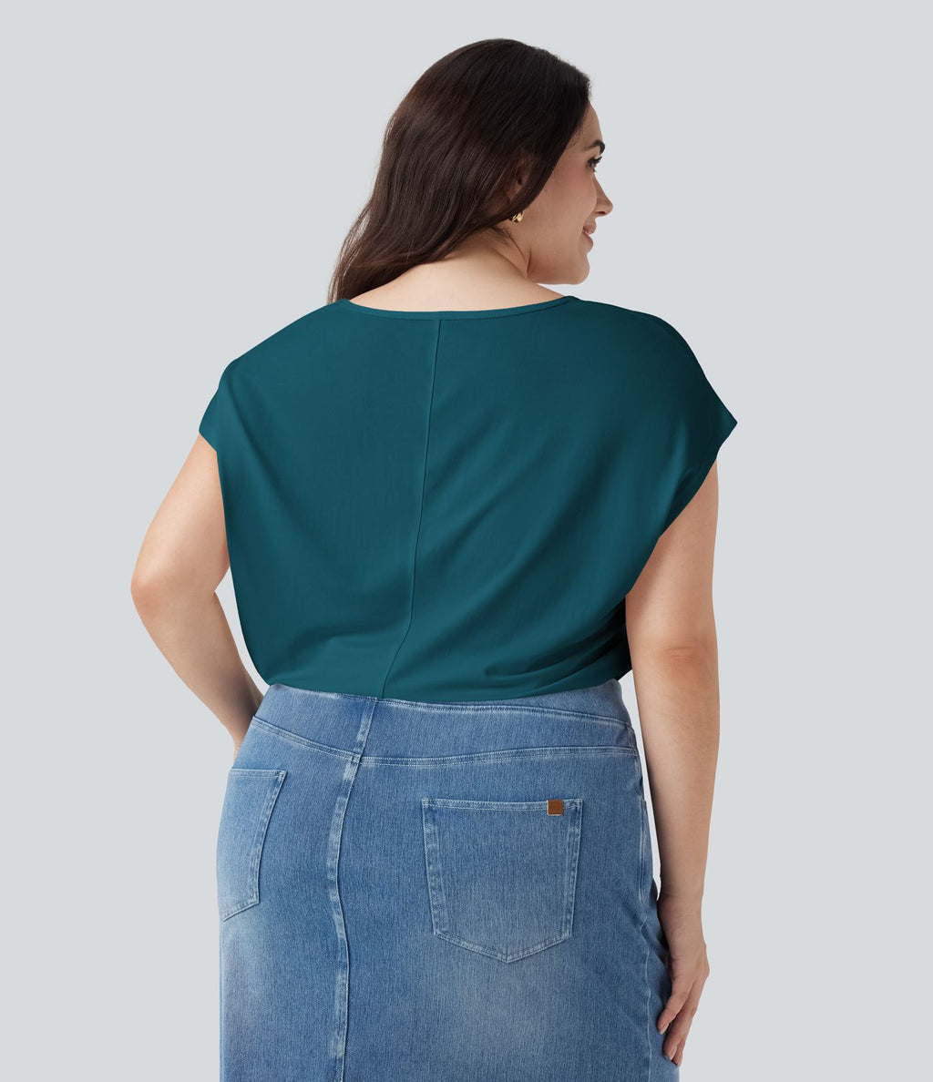 T-shirt décontracté grande taille col V manches courtes