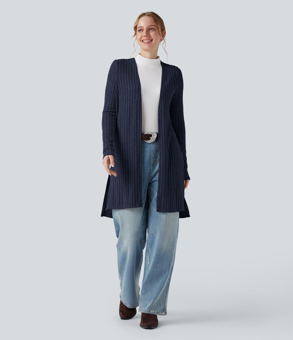 Manteau décontracté côtelé à manches longues avec fentes