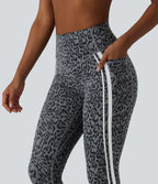 Legging 7/8 d'entraînement Halara UltraSculpt™ imprimé léopard, taille haute, ventre plat, push-up, rayures color block avec poches