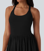 Robe de danse courte 2-en-1 dos nu torsadée résille avec poche latérale